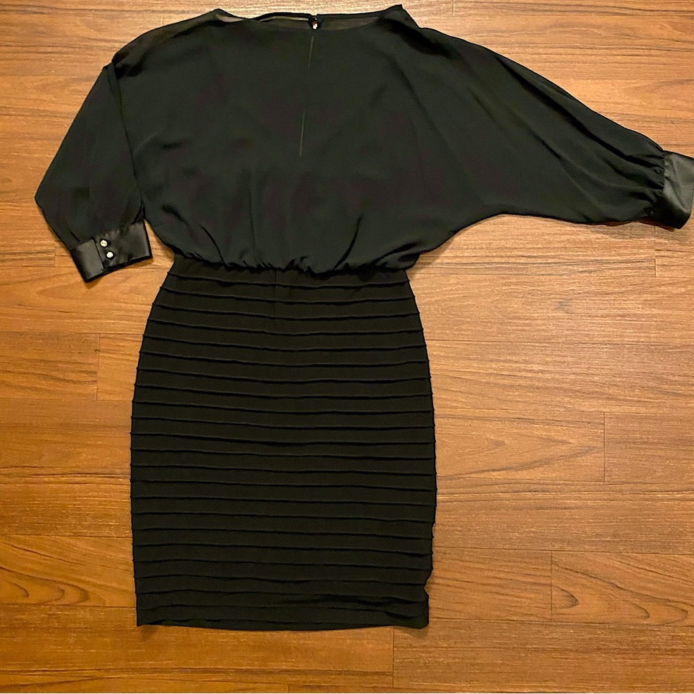 Adrianna Papell Black Embellished Sheath Dress - Elegant Chiffon Overlay Size 2